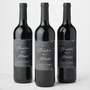 Starry Night Celestial Bride & Groom Wedding Wine Label