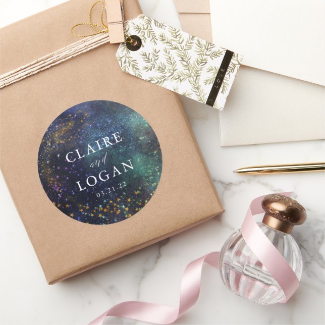 Starry Night Celestial Galaxy Wedding Classic Round Sticker (Gifting)