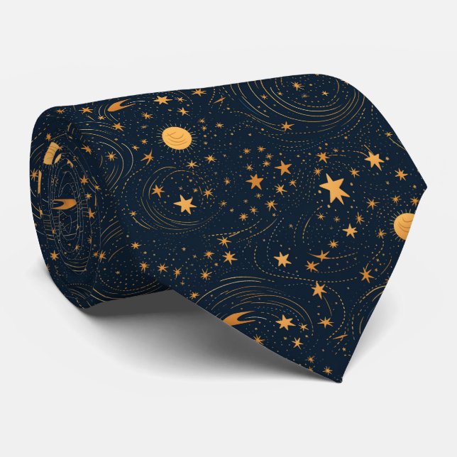 Starry Night Celestial Monogram Tie (Rolled)