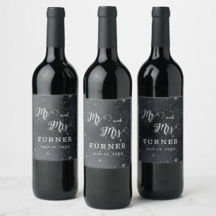 Starry Night Celestial Mr. and Mrs. Wedding Wine Label