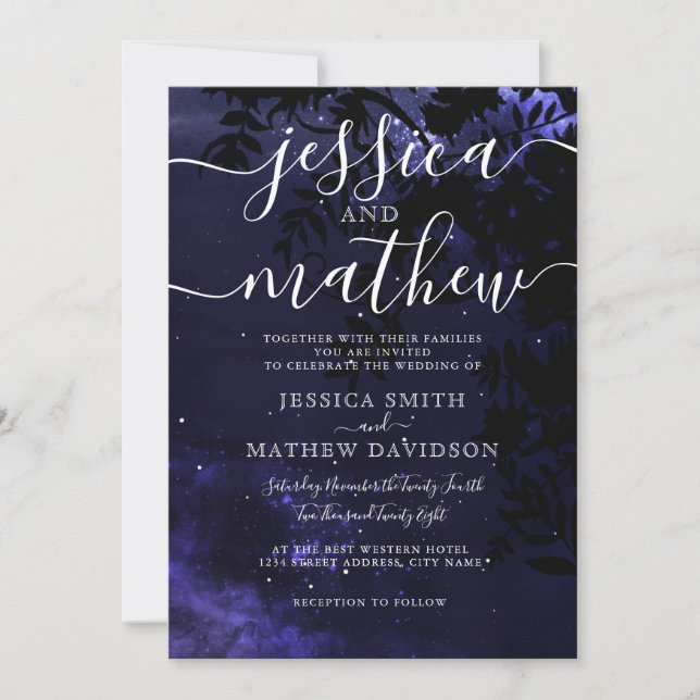 Starry Night Celestial Sky Wedding Invitation (Front)