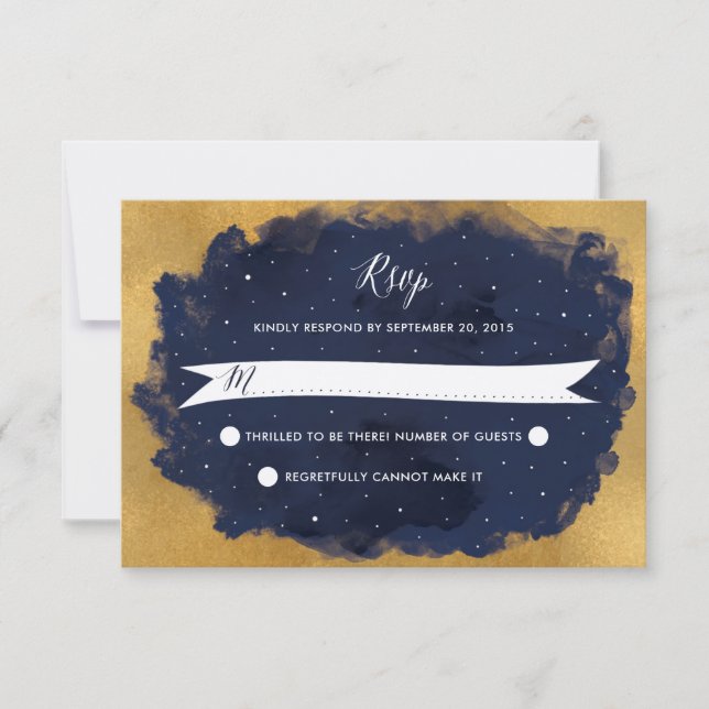 Starry Night Celestial Star Wedding RSVP Card (Front)