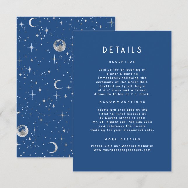 Starry Night Celestial Wedding Details Enclosure Card (Front/Back)