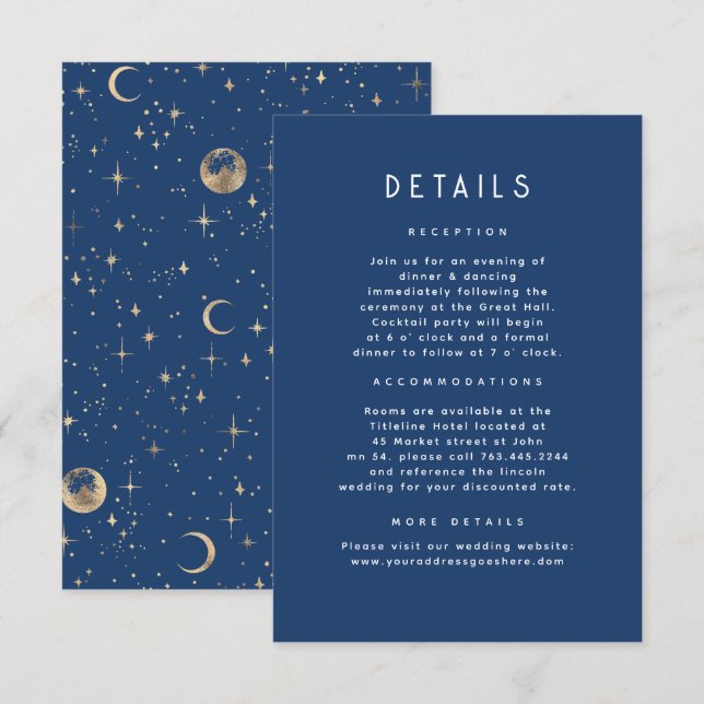 Starry Night Celestial Wedding Details Enclosure Card (Front/Back)
