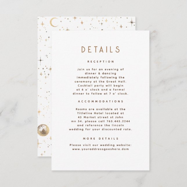 Starry Night Celestial Wedding Details Enclosure Card (Front/Back)
