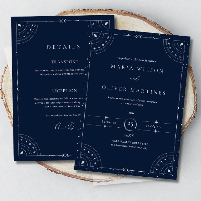 Starry Night Celestial Wedding Navy Blue Elegant I Invitation (Creator Uploaded)