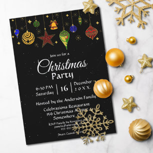 Starry Night Christmas Baubles Party Invitation