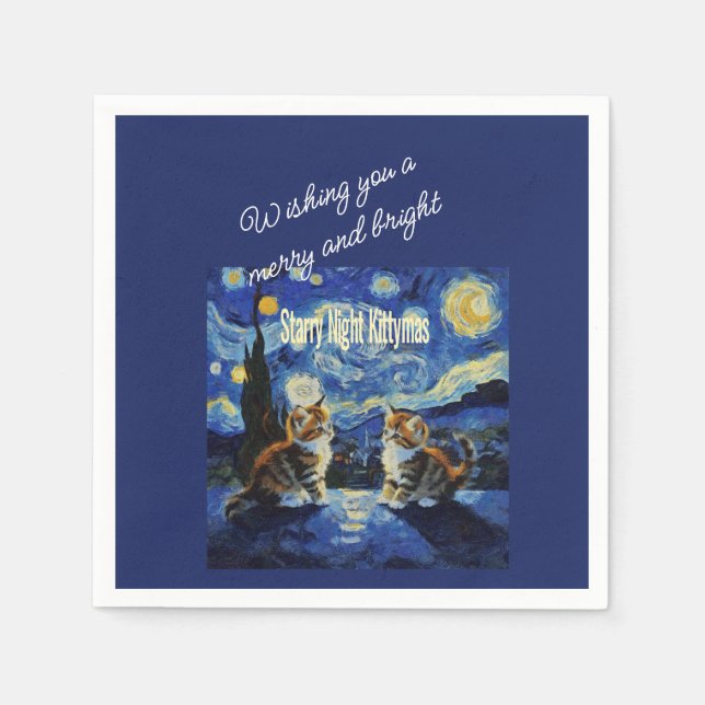Starry Night Christmas Cat Lover Kittymas Fun Napkin (Front)