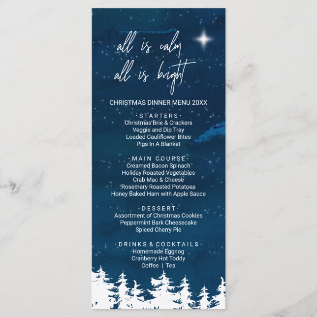 Starry Night Christmas Dinner Menu Card (Front)