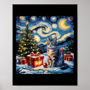 Starry Night Christmas Non-pedigreed Cat Van Gogh Poster