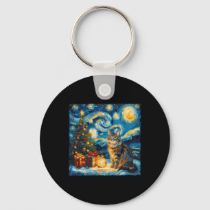 Starry Night Christmas Norwegian Forest Art Van Go Key Ring
