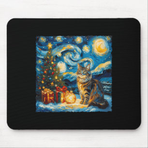 Starry Night Christmas Norwegian Forest Art Van Go Mouse Pad