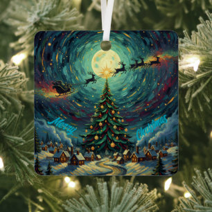 Starry Night Christmas Ornament Square Metal