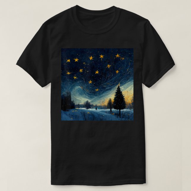 Starry Night Christmas van Gogh Moonlight Inspirat T-Shirt (Design Front)