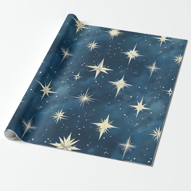 Starry Night Christmas Wrapping Paper  (Unrolled)