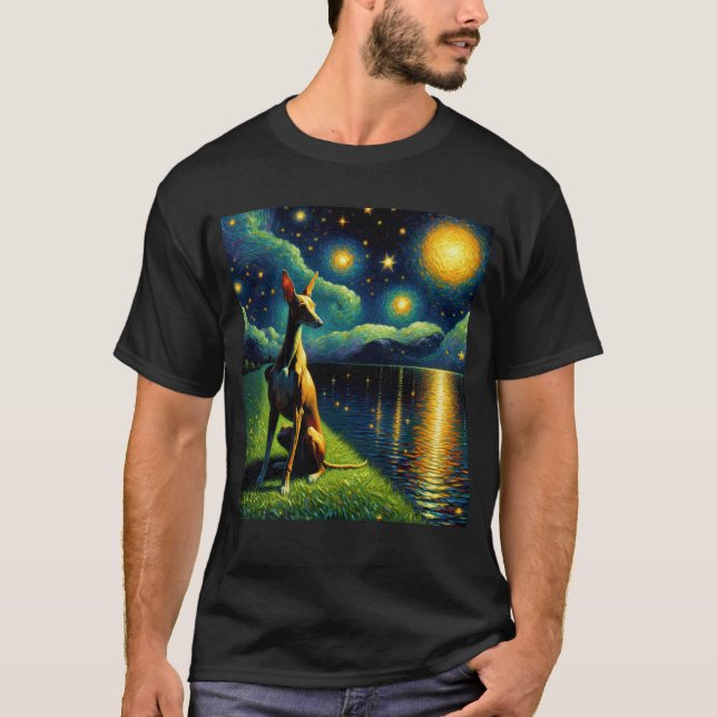 Starry Night Cirneco dell'Etna Dog Van Gogh Lover T-Shirt (Front)