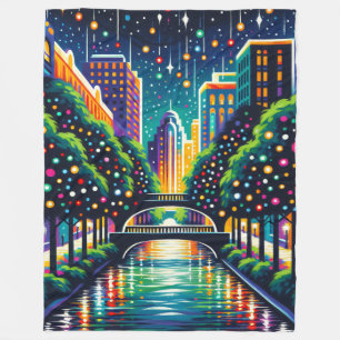 "Starry Night Cityscape: San Antonio Riverwalk" Fleece Blanket