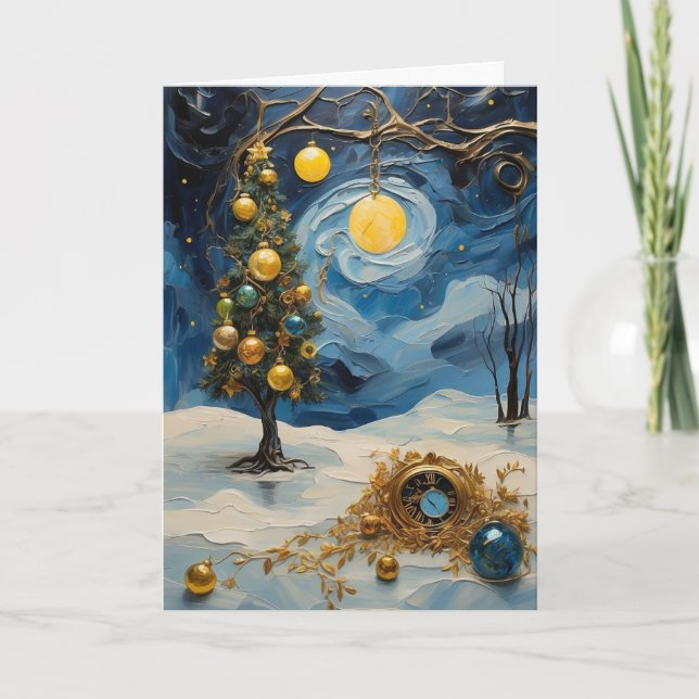 Starry Night Clock Card | Abstract Christmas Art (Front)