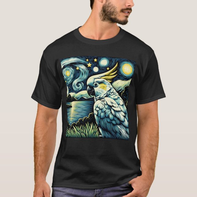Starry Night Cockatoo Parrot Van Gogh Bird Lover T-Shirt (Front)