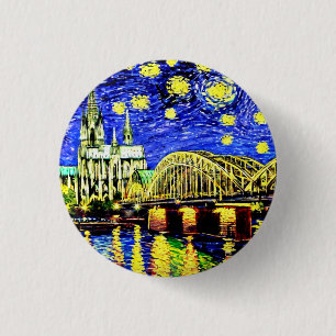 Starry Night Cologne Germany Cathedral 3 Cm Round Badge