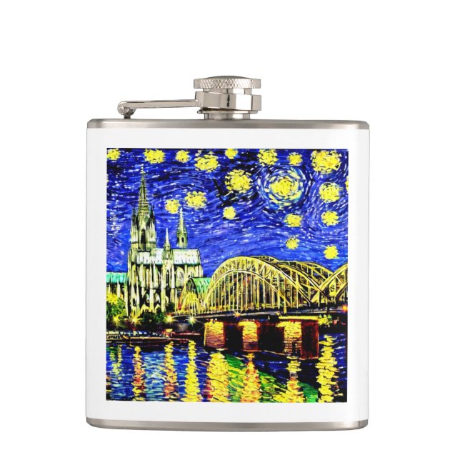 Starry Night Cologne Germany Cathedral Hip Flask (Front)