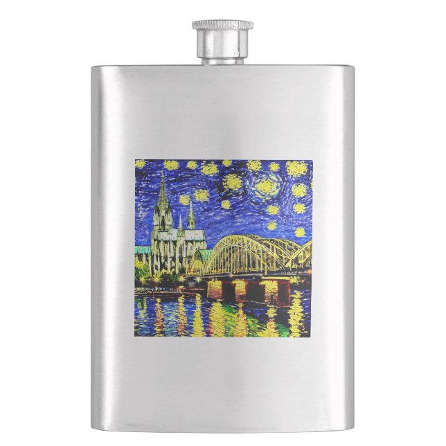 Starry Night Cologne Germany Cathedral Hip Flask (Front)