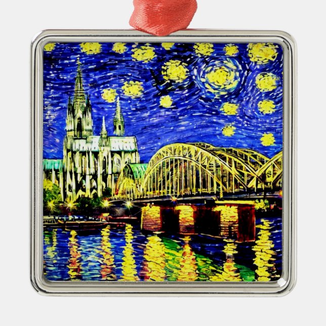 Starry Night Cologne Germany Cathedral Metal Ornament (Front)