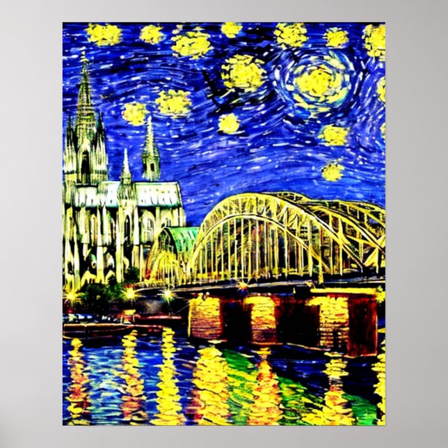 Starry Night Cologne Germany Cathedral Poster (Front)