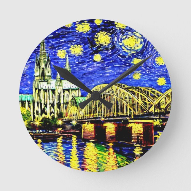 Starry Night Cologne Germany Cathedral Round Clock (Front)