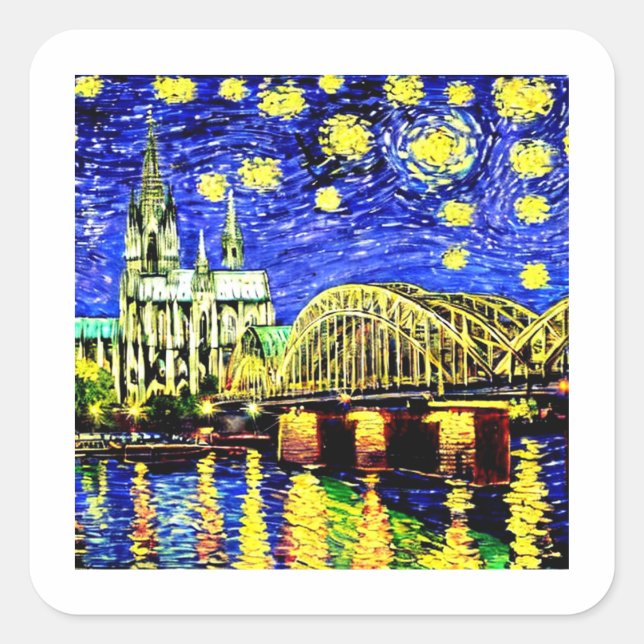 Starry Night Cologne Germany Cathedral Square Sticker (Front)