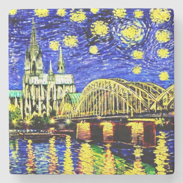 Starry Night Cologne Germany Cathedral Stone Coaster (Front)