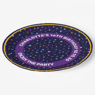 Starry Night Colourful Astronomic Seamless Pattern Paper Plate