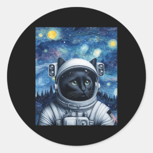 Starry Night Cosmic Cat Astronaut Art  Classic Round Sticker