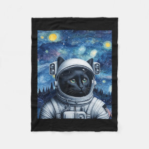 Starry Night Cosmic Cat Astronaut Art Fleece Blanket