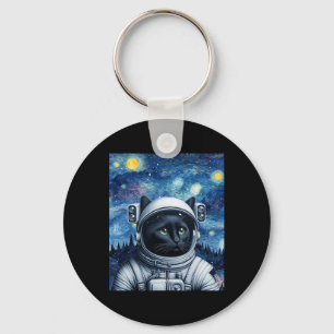 Starry Night Cosmic Cat Astronaut Art Key Ring