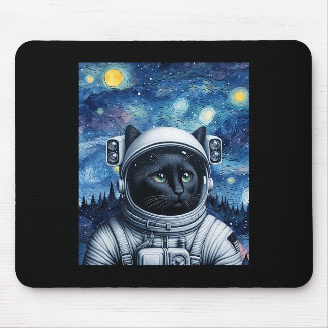 Starry Night Cosmic Cat Astronaut Art  Mouse Pad (Front)