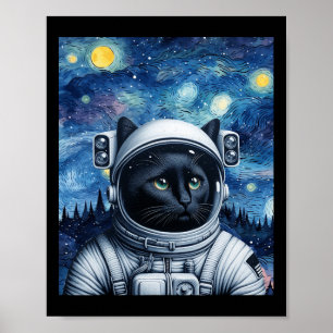 Starry Night Cosmic Cat Astronaut Art  Poster