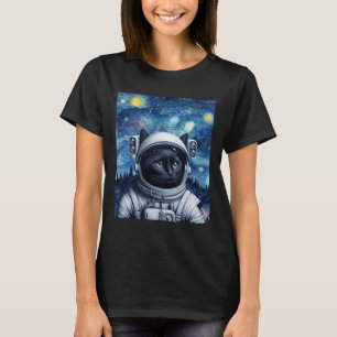 Starry Night Cosmic Cat Astronaut Art T-Shirt