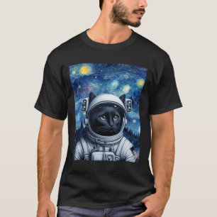 Starry Night Cosmic Cat Astronaut Art  T-Shirt