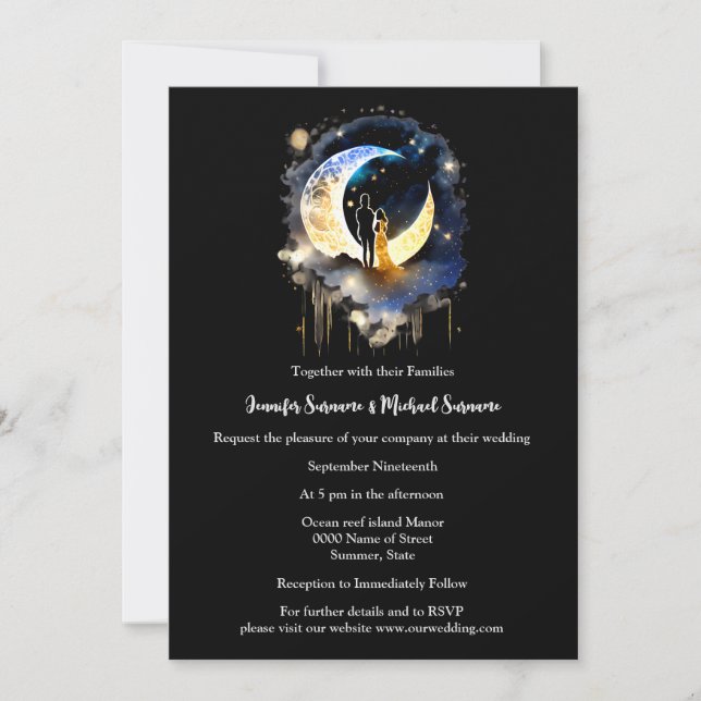 Starry night couple celestial lunar moon elegant invitation (Front)