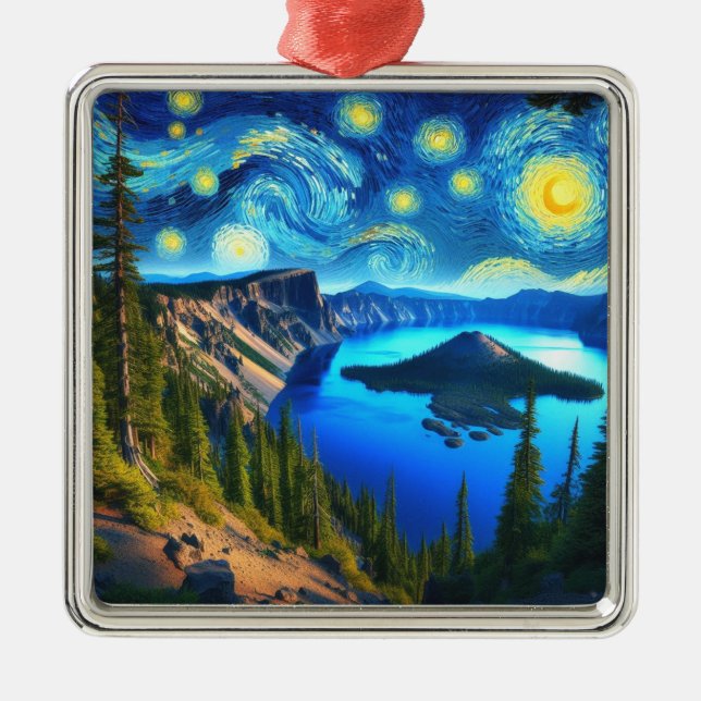 Starry Night Crater Lake National Park Metal Ornament (Front)