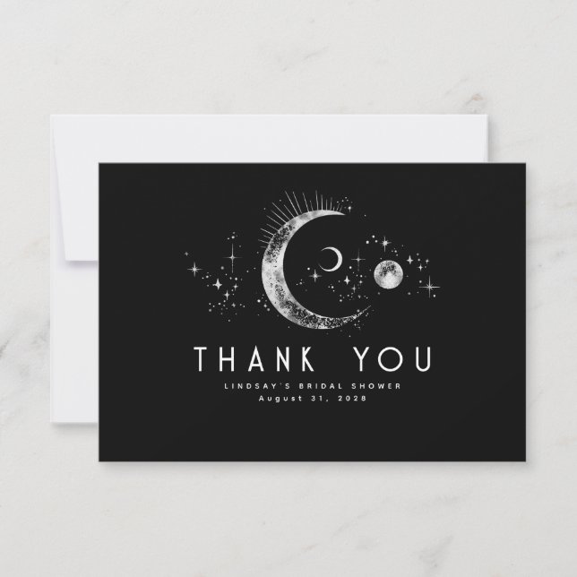 Starry Night Crescent Moon Celestial Thank You Card (Front)
