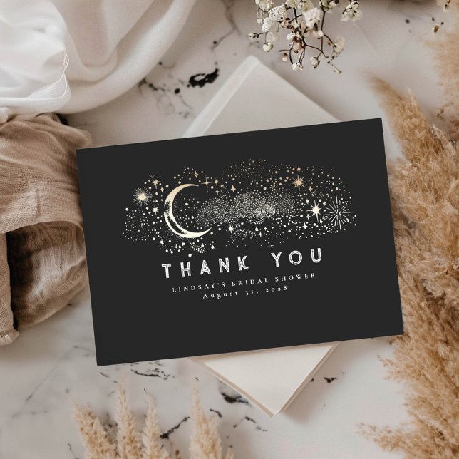 Starry Night Crescent Moon Small Thank You Card (Celestial Black Thank You Cards)