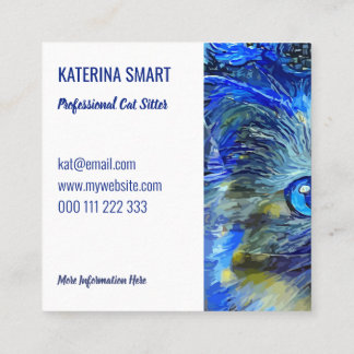 Starry Night Cute Pet Cat Portrait Template Square Square Business Card