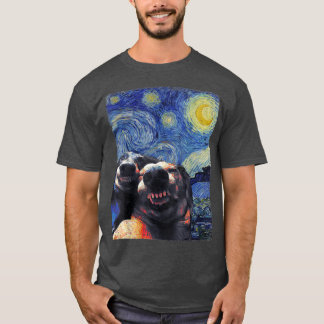 Starry Night Dachshunds Funny Dogs Van Gogh Painti T-Shirt