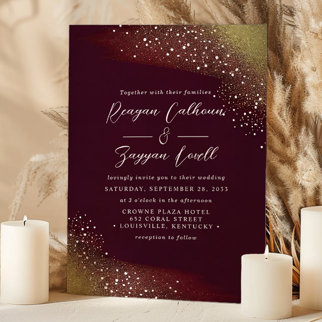 Starry Night Deep Crimson Red Wedding Invitation (Creator Uploaded)