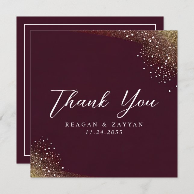 Starry Night Deep Crimson Wedding Thank You Card (Front/Back)