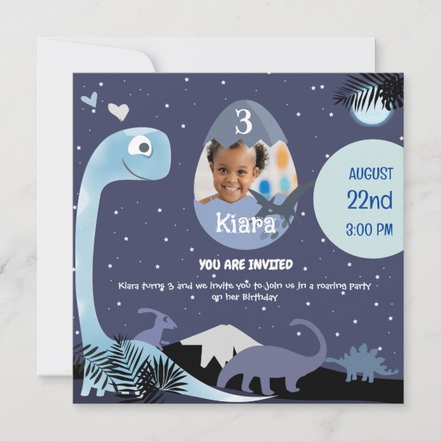 Starry Night Dinosaur-Themed 3rd Birthday Invitati Invitation (Front)