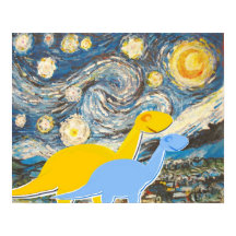 Starry Night Dinosaurs Poster Print