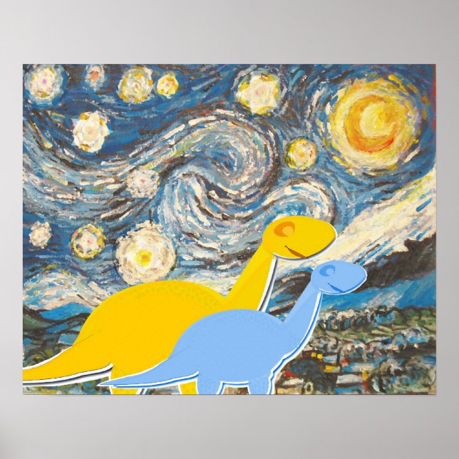 Starry Night Dinosaurs Poster Print (Front)